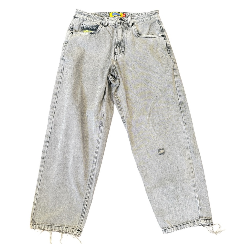 Empyre Jeans Men’s 28 Acid Wash Gray Denim Straight Leg Logo Y2K Baggy Destroyed
